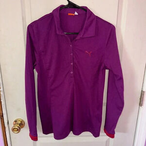 Puma Golf Women's Long Sleeve Embroidered Logo Polo Purple Maroon Orange Sz L